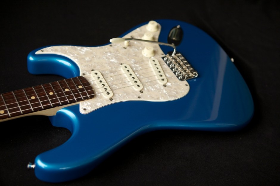 custom guitar stratocaster finish matching headstock blue photo